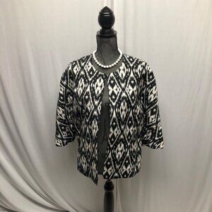 Peter Nygard Blazer Womens Size 16 Black White Ikat Print Open Front Jacket